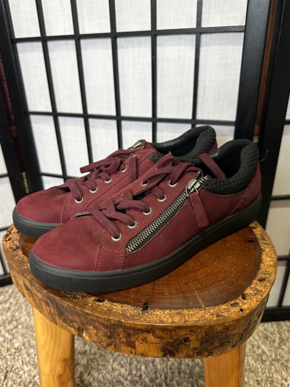 hotter Women’s NEW Burgundy Suede Lace-Up Sneakers with Side Zip UK 6 US 8